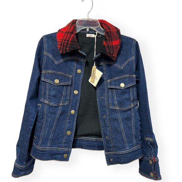 Faherty Women's Size XS Andie Denim Trucker Red Buffalo Sherpa Collar Cuffs NWT - Picture 4 of 12